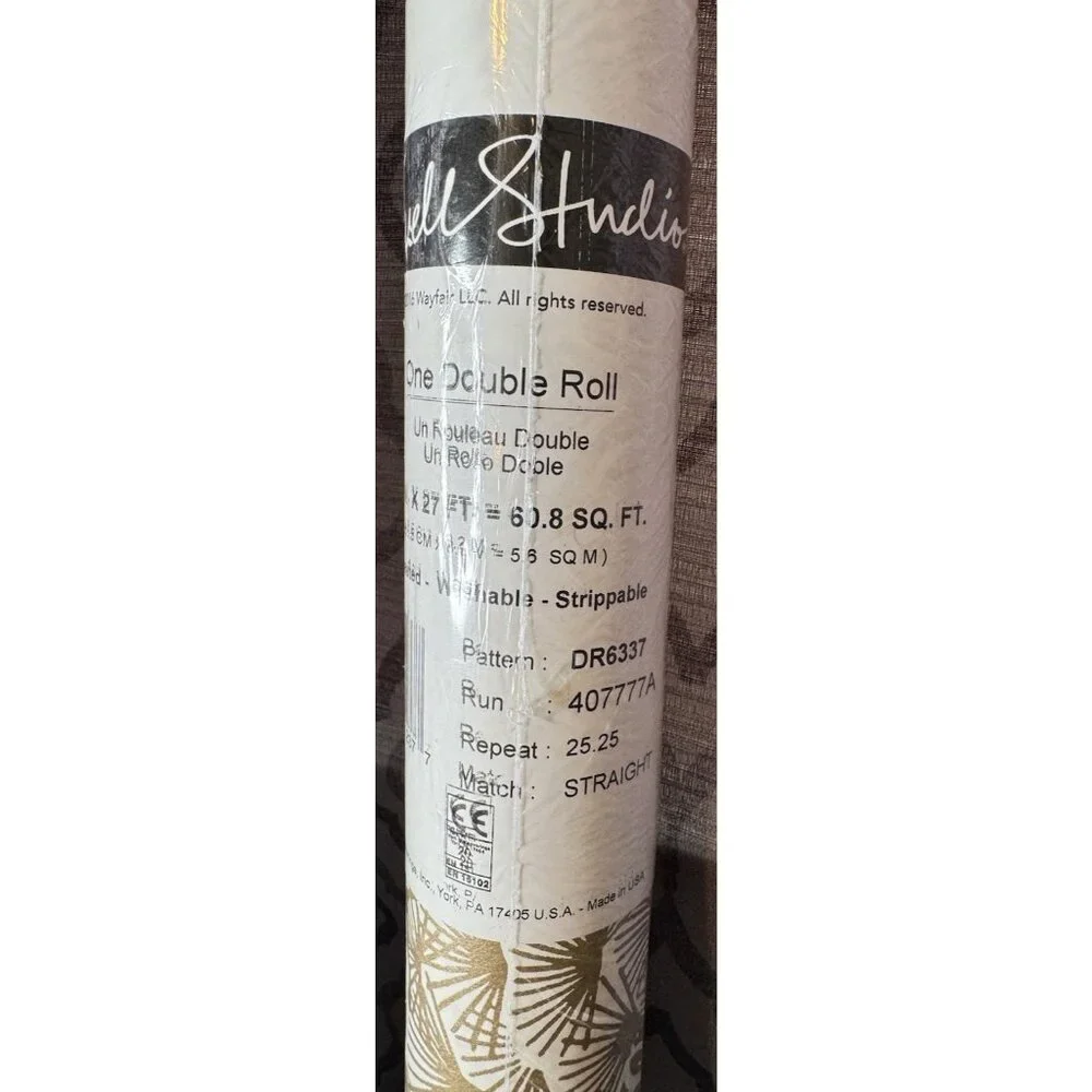 York Wallcoverings Wallpaper Gold Botanical Palm Leaf Floral New 27X27 60 Sq Ft